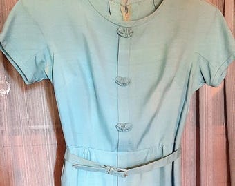 50s David Ly Goodstay short sleeved blue tea dress in very good condition, size small