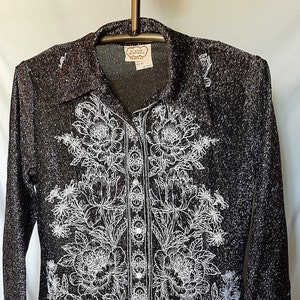Black sparkly embellished long sleeved metallic top made in USA in excellent condition sixe says 36