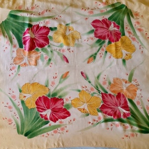 Beautiful vintage hand printed floral silk scarf in very good condition