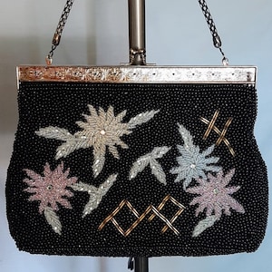 Schwarze Perlenhandtasche mit Verzierungen in ausgezeichnetem Zustand
