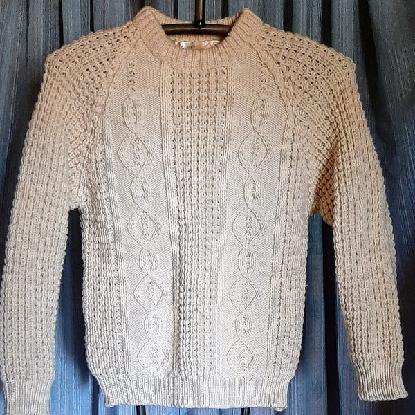 vintage Glenairn 100% pure laine irlandaise beau pull en tricot de câble en excellent état, taille petite