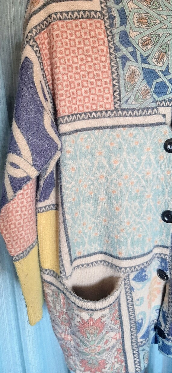 Soft patchwork style button up cardigan in soft p… - image 2