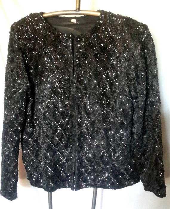 Vintage black and gray diamond pattern sequin sil… - image 1
