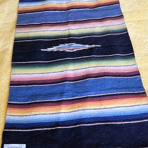 17" by 32" gorgeous 40s-50s bright natural dyed in this Saltillo table runner scarf.  Still has tag attached.