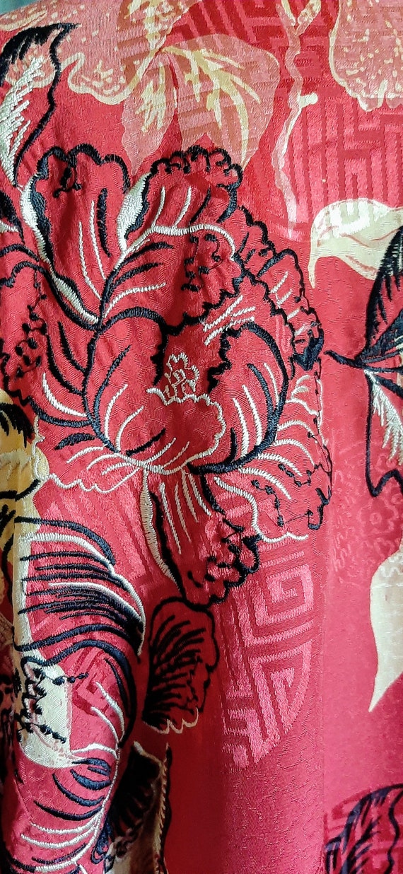 Asian inspired 100% silk Soma red, black and beig… - image 6