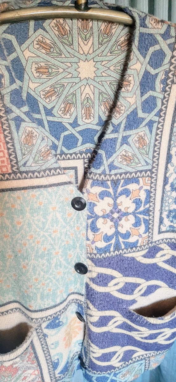 Soft patchwork style button up cardigan in soft p… - image 4