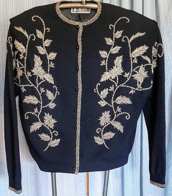 Black Wool Blend Hong Kong Beading Arts Factory Cardigan