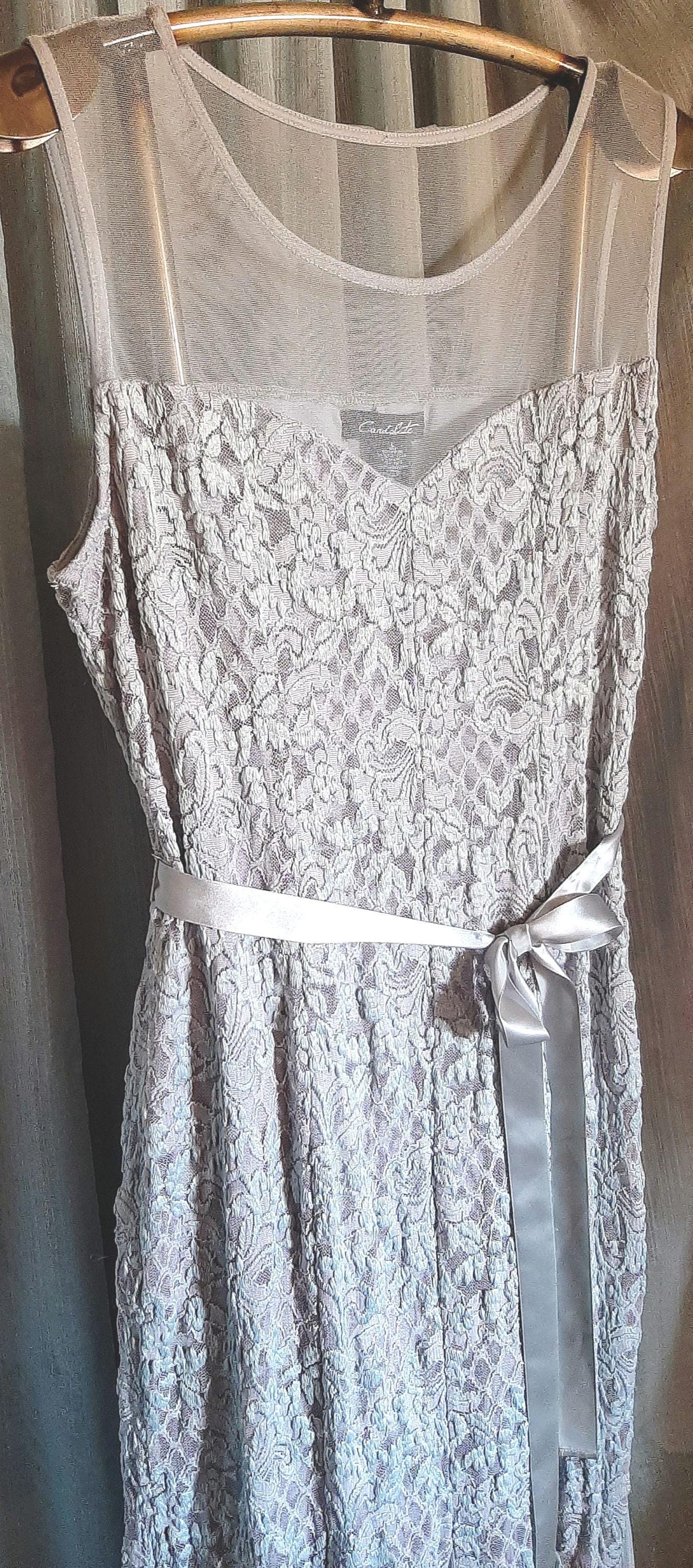 candalite lace dress Candalite Dress Sz S Beige Lace Shirtwaist pleats sleeveless lined Fit and Flare