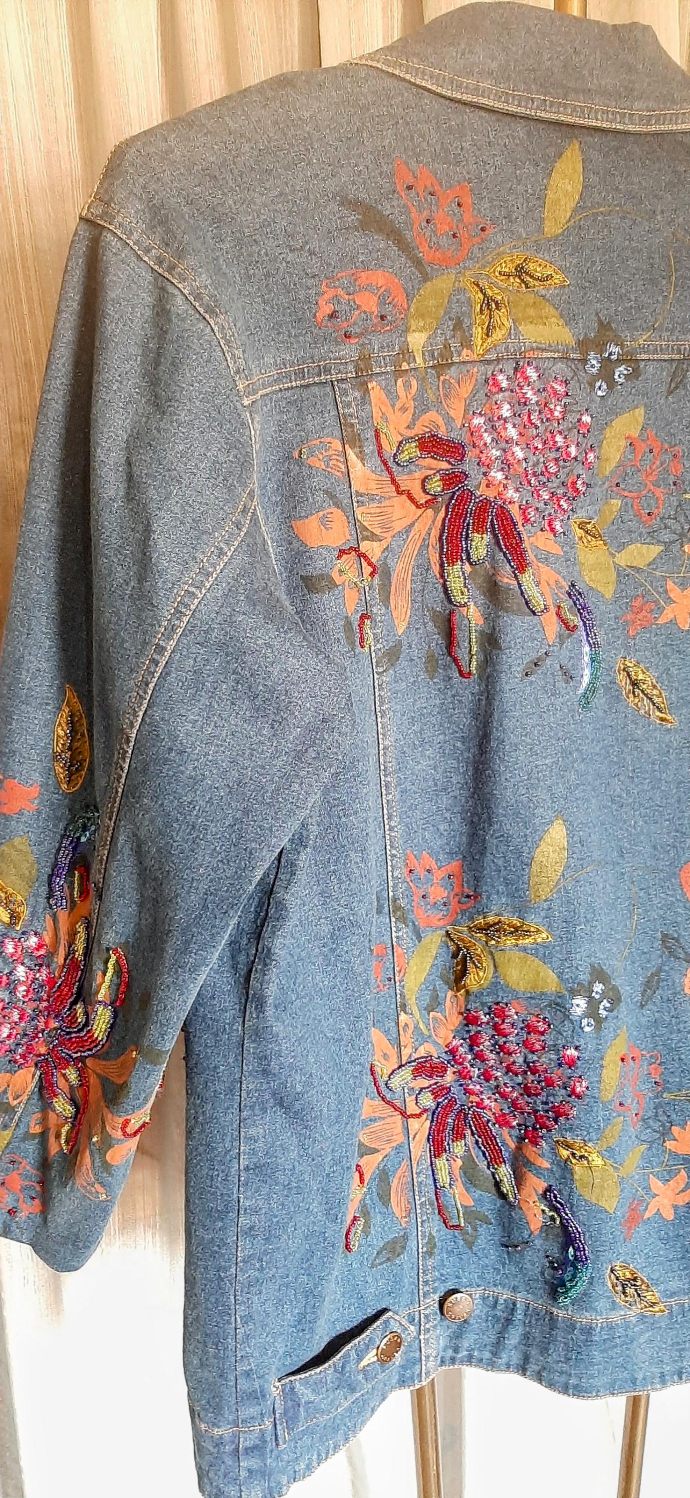 Size 8 Susan Graver Style Decorated Denim Jacket Adorned With 