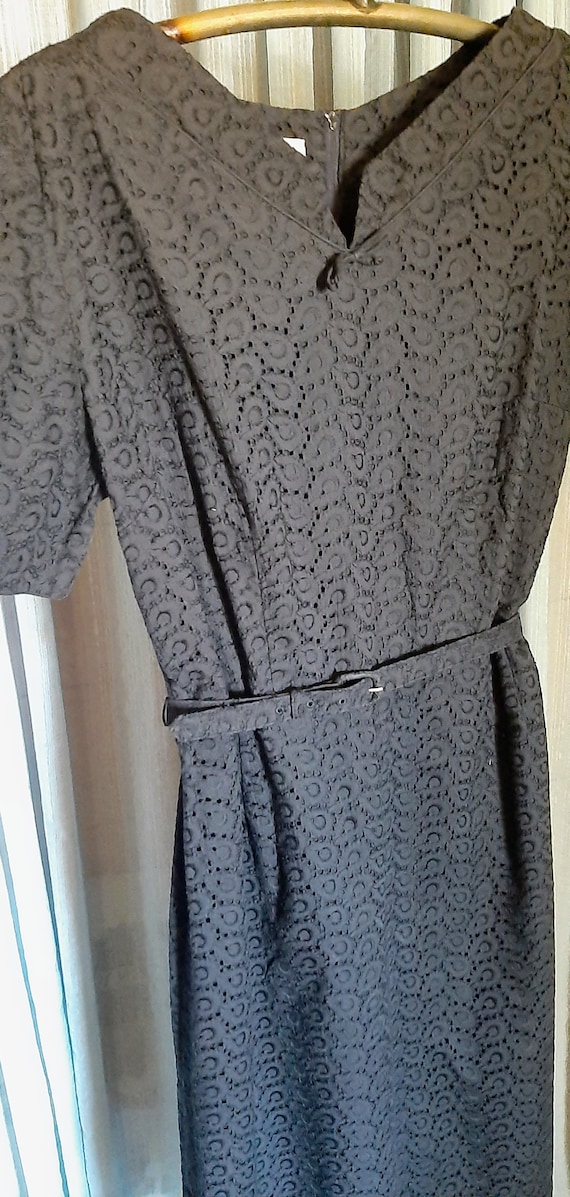 Vintage Nelly Don black Eyelet lace dress with be… - image 2