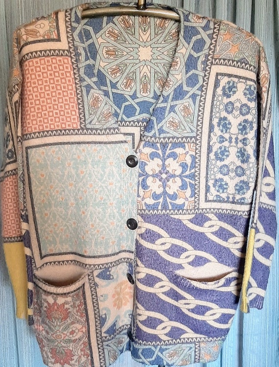 Soft patchwork style button up cardigan in soft p… - image 1