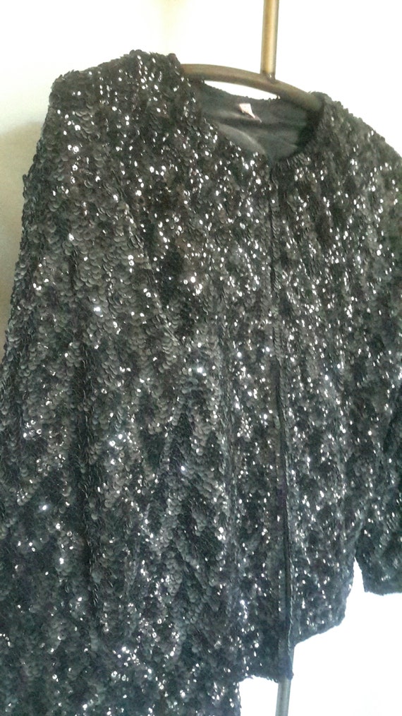 Vintage black and gray diamond pattern sequin sil… - image 4