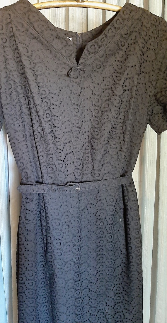 Vintage Nelly Don black Eyelet lace dress with be… - image 3