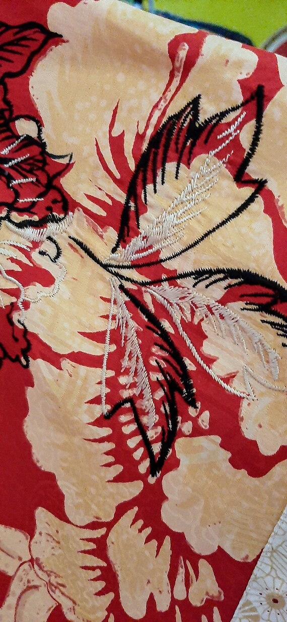 Asian inspired 100% silk Soma red, black and beig… - image 4