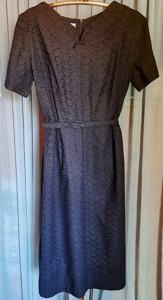Vintage Nelly Don black Eyelet lace dress with be… - image 1