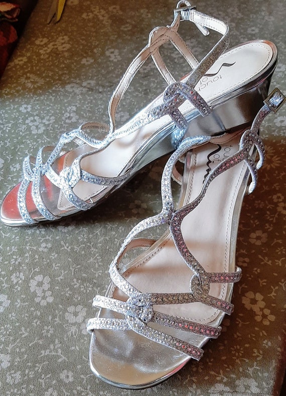 vintage silver and rhinestone open toed Touch of … - image 1