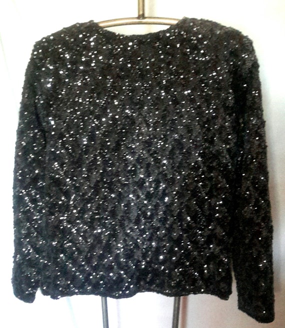 Vintage black and gray diamond pattern sequin sil… - image 5