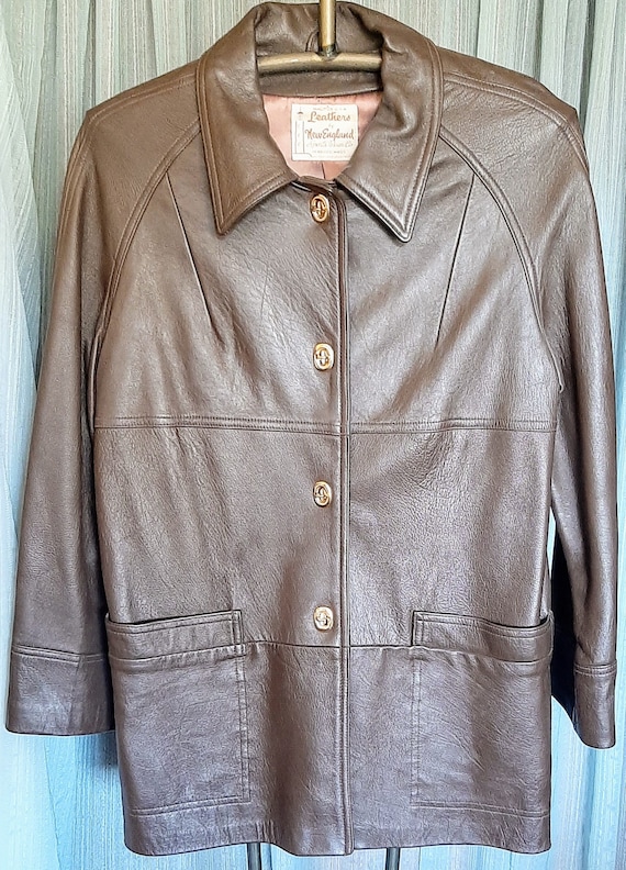 Brown Leather Leathers of New England Sports Wear Jacket in