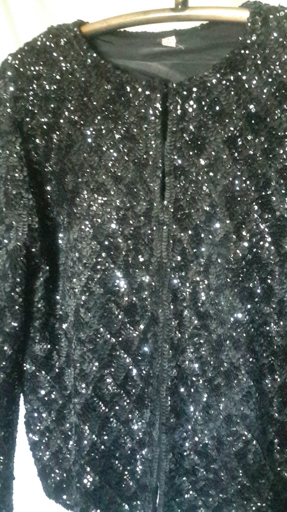 Vintage black and gray diamond pattern sequin sil… - image 2