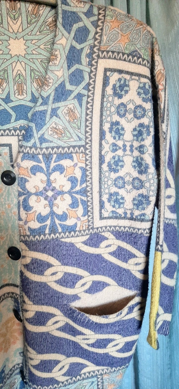 Soft patchwork style button up cardigan in soft p… - image 3