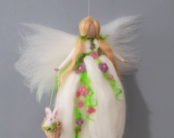Fairy in pink green elf Angel guardian angel Felted Wollengel