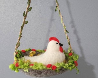 Needle felted chicken ornament