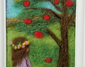 Needle felted picture,3D wool painting.