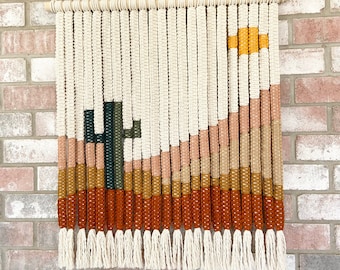 Southwestern Landschaft Makramee - Color Block Textile Art - Moderne Eklektische Tapisserie Wandbehang
