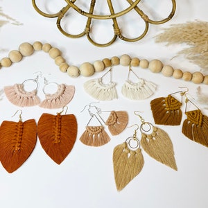 Macrame Earrings - 6 Styles 35 Color Options - Boho Jewelry - Hoops Triangle Teardrop - Fringe Earrings - Summer Style