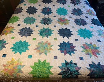 Handmade Queen Quilt With Batik Fabric, 92" x 92", 100% Cotton, Unique Gifts