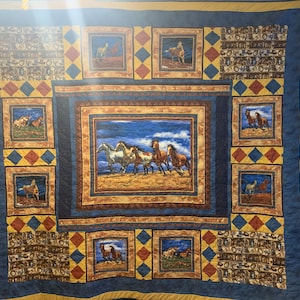Southwestern horse quilt, handmade quilts, bedroom decor, unique gift idea, gifts for her, housewarming gift, wedding gift, quilts, 103 x 94