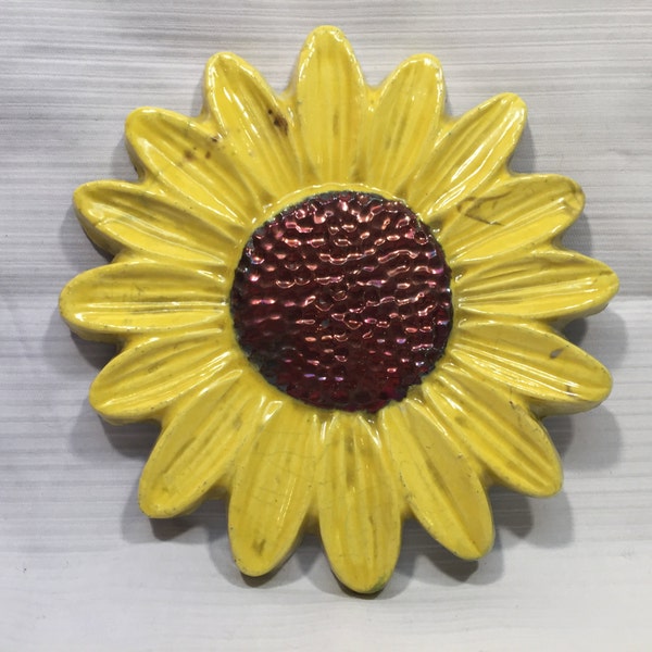 Original Raku Art Sculpture - Sunflower wall hanging art piece.