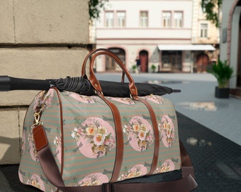 Dragonflies and Flowers Waterproof Bag - High-Grade PU Leather Waterproof Travel Bag - Oversized Bag