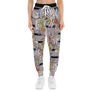 Mosaic Flowers and Stripes, Women&#39;s Joggers, Athletic Joggers, Pockets, Spring Collection 2023, Sizes Small to 3XL
