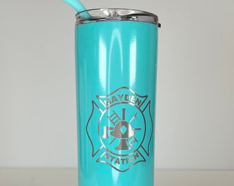 Laser Engraved Firefighter Insulated Tumbler | Fire House Coffee Mug | Custom Cup Firefighter | Insulated Cup Hot Cold Beverage VINYL FREE