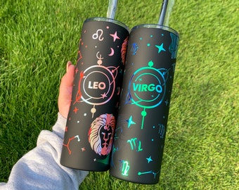 Zodiac Astrology Tumbler | Holographic Astrology Cup Coffee Cup | Zodiac Iced Coffee Insulated Tumbler | Free Shipping | Astrology Gifts