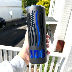 Blue Line Cup | Red Line Cup | Police Fire EMS Thin Blue Line Cup | First Responder Coffee Mug Personalized Thin Blue Line Skinny Tumbler