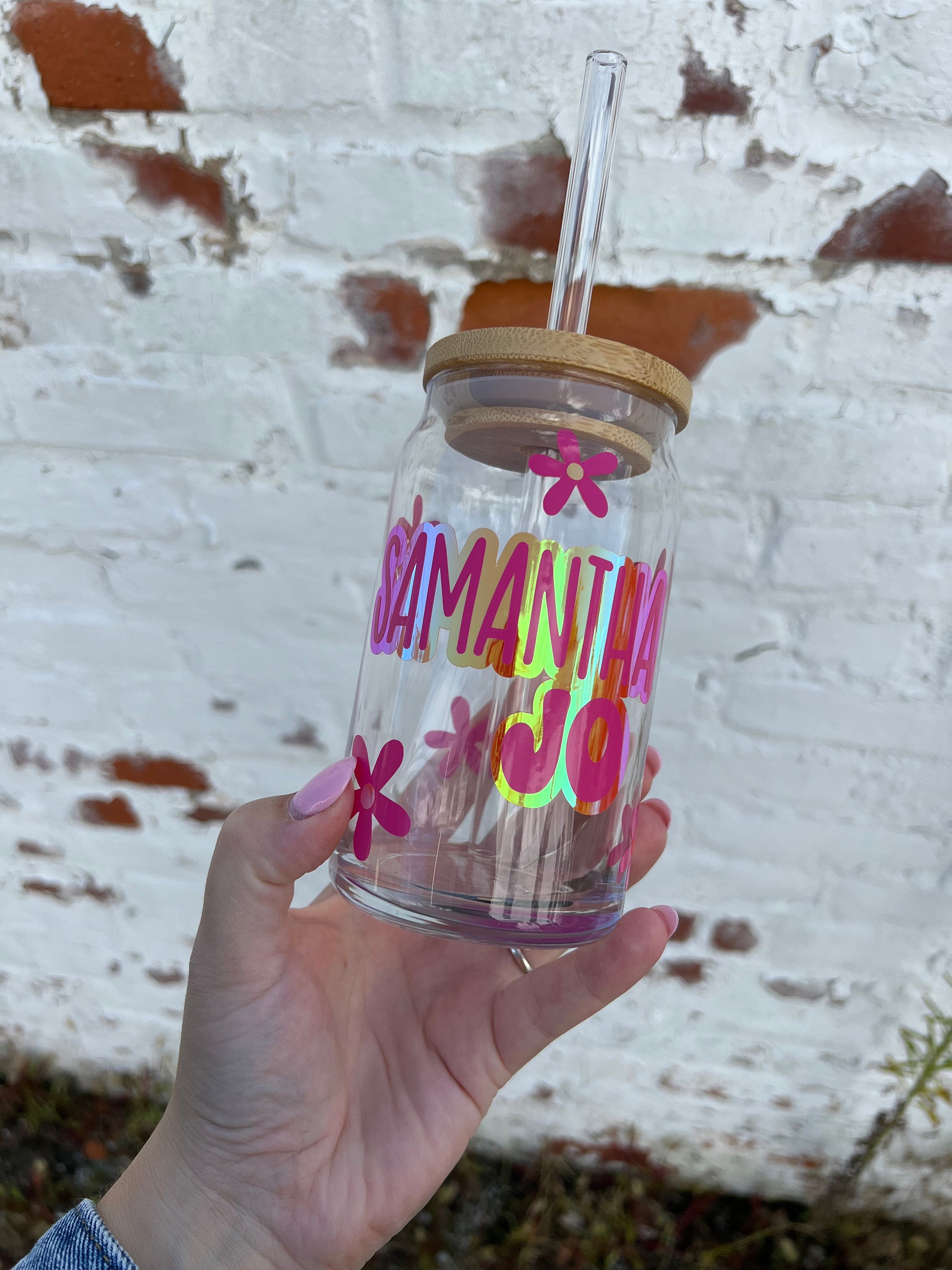 Personalized Daisy Glass Cup, Beer Can Glass with Lid & Straw, Floral Can  Glass, 16oz Glass Tumbler,…See more Personalized Daisy Glass Cup, Beer Can