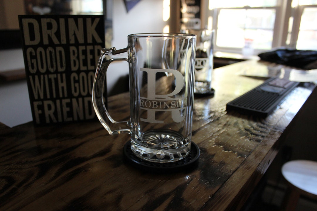 Etched Beer Glass Last Name Initials Groomsman Gift Personalized Beer