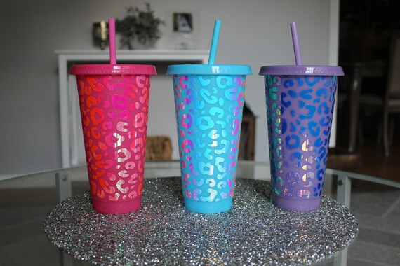 Black Glitter Cheetah Print Reusable Cold and Iced Coffee Cup Gift