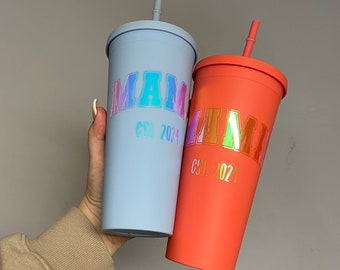 Mama Holographic Soft Matte Tumbler | Gift for Her Gift for Mom SAHM | Double Wall Insulated Coffee Cup | Customized Tumbler | Mom Life