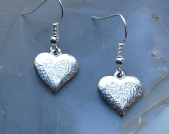 Textured Heart Pewter Earrings
