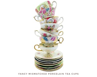 Fancy Mismatched Japanese Tea Cups - Tea Cups and Saucers - Tea Party - Mismatched China - Vintage Tea Cups and Saucers