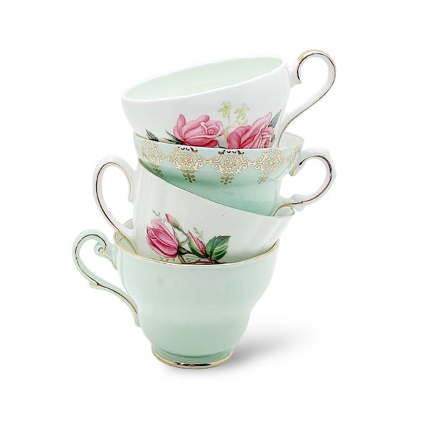 MINT GREEN | Vintage Tea Cups and Saucers | Mismatched Tea Cups | Bulk Tea Cups | Tea Party Favors