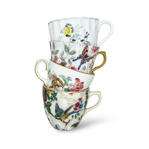 Vintage Butterfly & Bird Tea Cup and Saucer Set - English Bone China