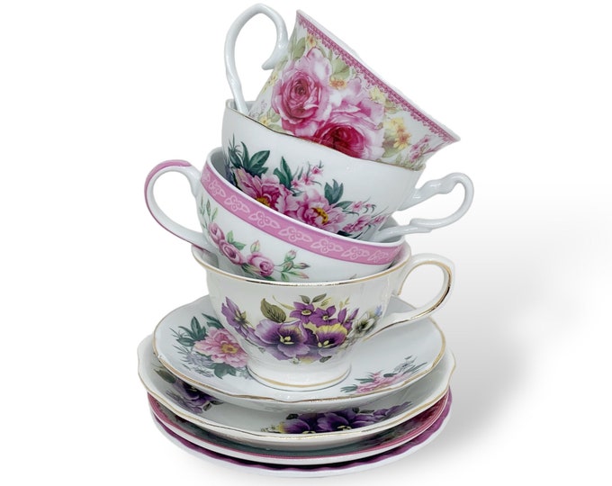 Porcelain Tea Cups and Saucers Mismatched Tea Cups Bulk Wedding China
