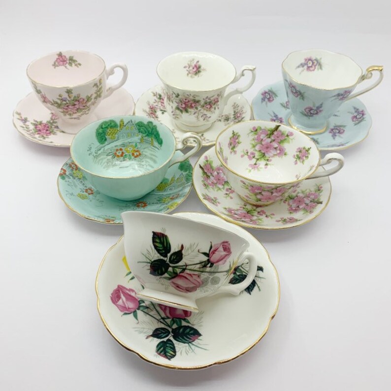 Mismatched Tea Cups and Saucers Tea Cups Mix Match Tea Etsy