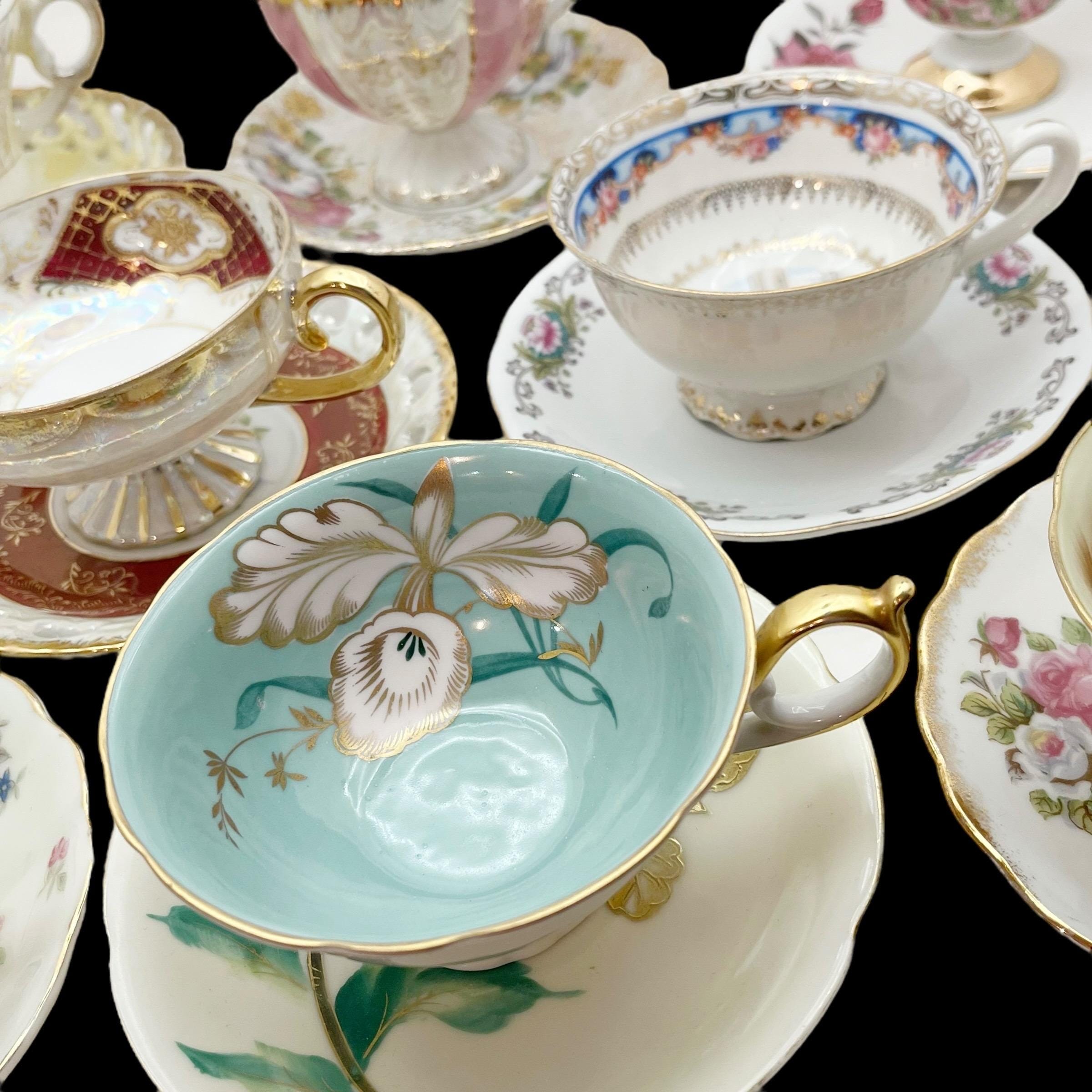 Completely Mismatched Porcelain Vintage Tea Cups and Saucers | Mix & Match Tea Cups | Bulk Wedding China | Made in Japan |Tea Party Favors