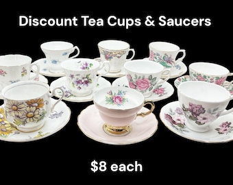 CLEARANCE | Vintage English Bone China Tea Cups and Saucers | Mismatched Tea Cups | Tea Party Supplies
