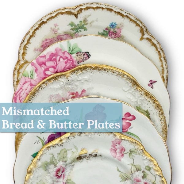 6” Vintage Mismatched Bread and Butter Plates -Mix and Match Small Plates - Tea Party Decor- Bulk Wedding China